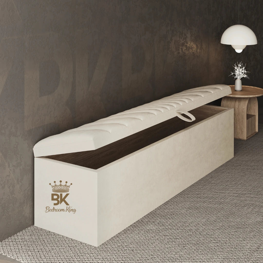 Modern Camden storage ottoman in fabric finish for bedroom and living room storage