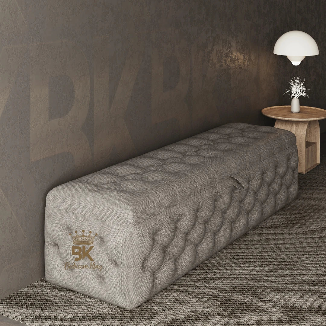 Dakota storage ottoman in silver Naples fabric with lift-top hidden storage