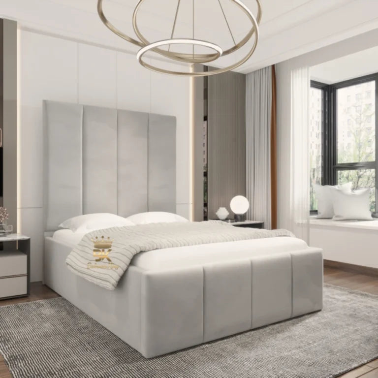 Hartford upholstered bed with velvet fabric and elegant design