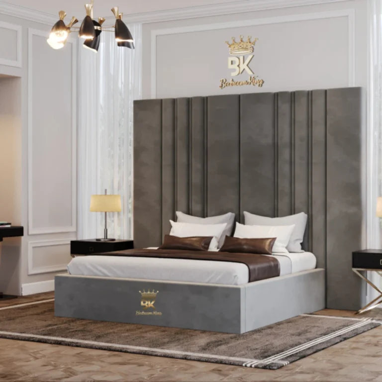 Michigan luxury bed with bold headboard and modern design