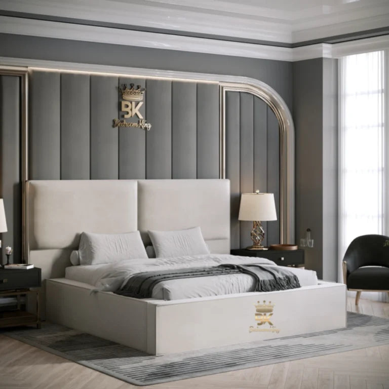 Minnesota luxury upholstered low bed frame with padded headboard
