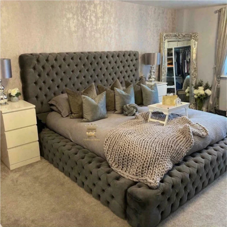 Montgomery low bed frame with elegant upholstered finish