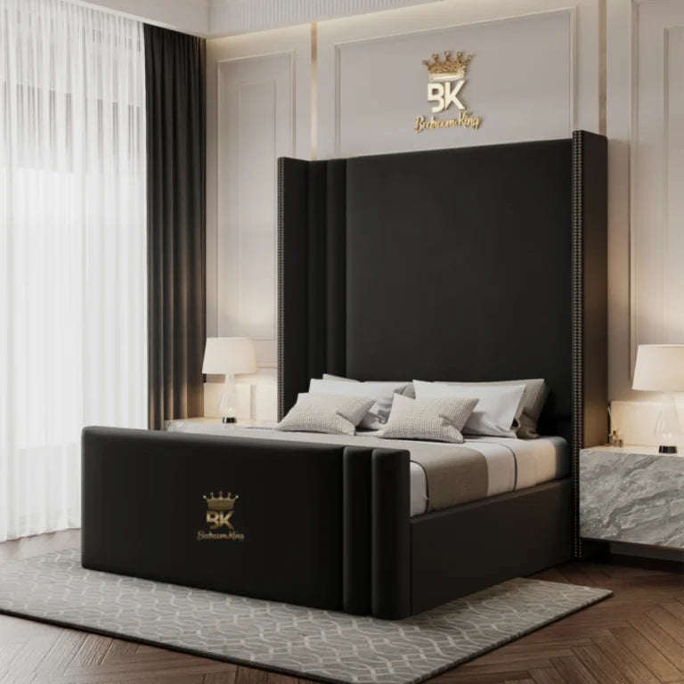 North Carolina wingback upholstered storage bed with padded headboard
