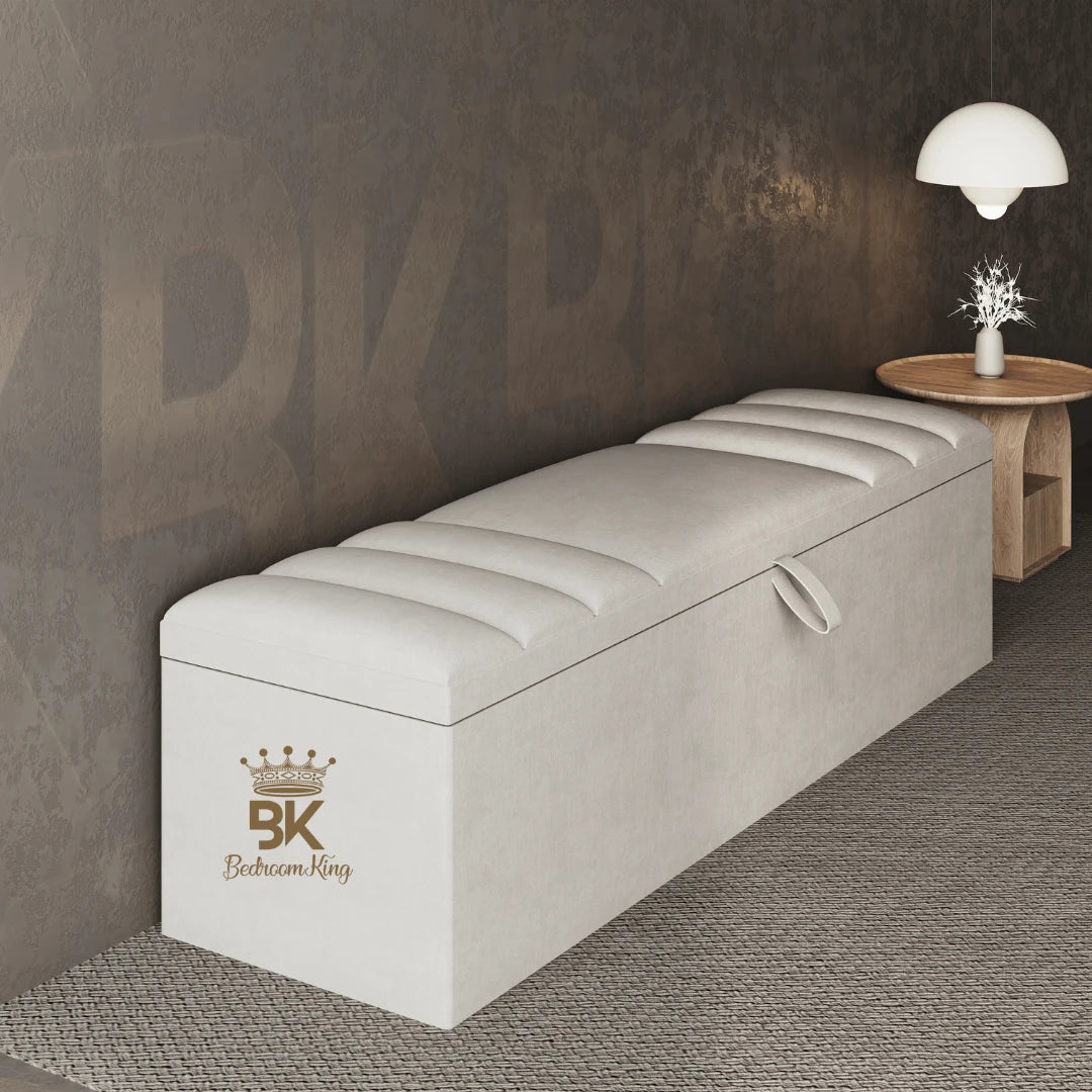 Sierra Storage Ottoman in cream plush velvet