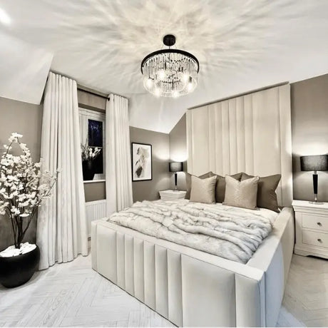 Modern bedroom featuring Royal Grand upholstered bed frame