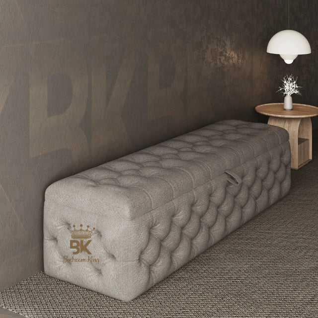 Dakota storage ottoman in silver Naples fabric with lift-top hidden storage