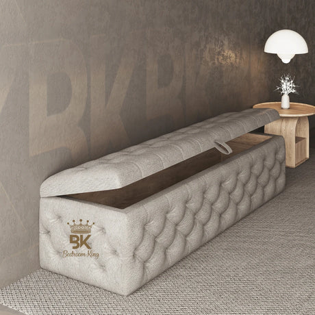 Stylish Dakota storage ottoman bench in silver Naples fabric for home organization