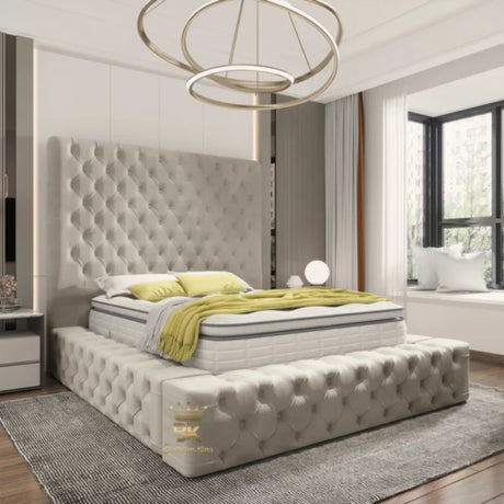 Delaware modern ambassador low bed frame with upholstered headboard