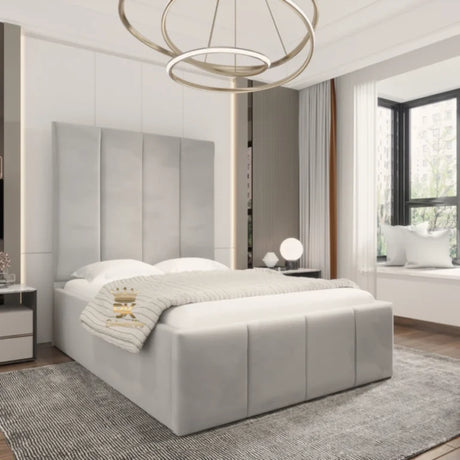 Hartford upholstered bed with velvet fabric and elegant design