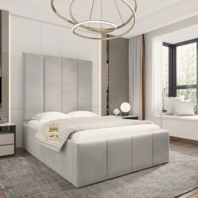 Hartford upholstered bed with velvet fabric and elegant design