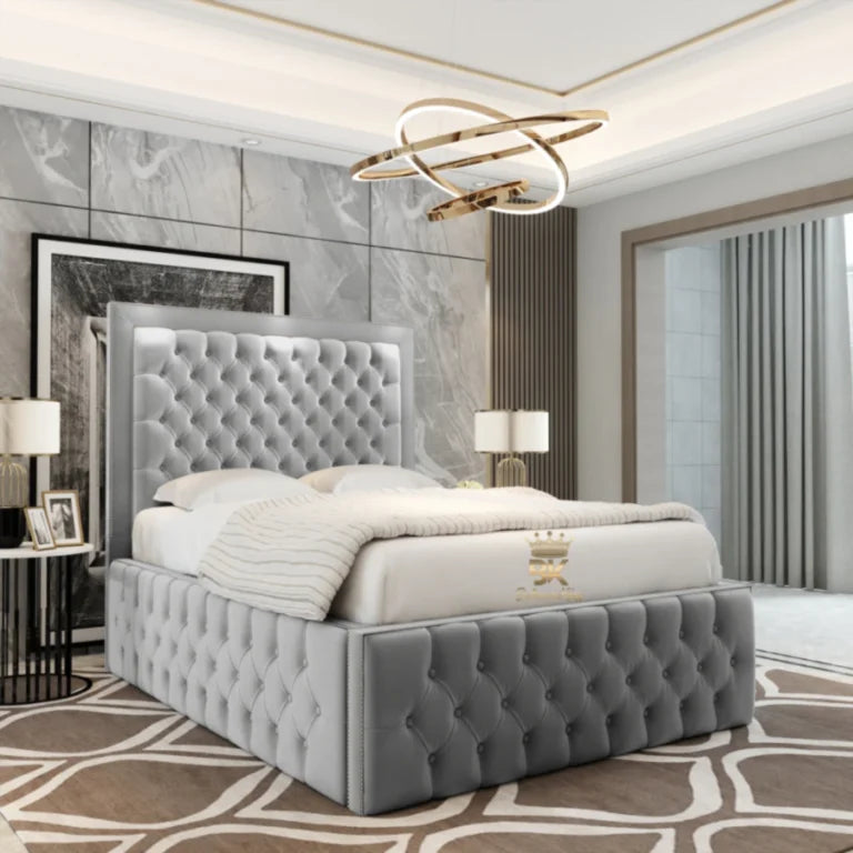 Juneau bed frame with ottoman lift storage in modern bedroom