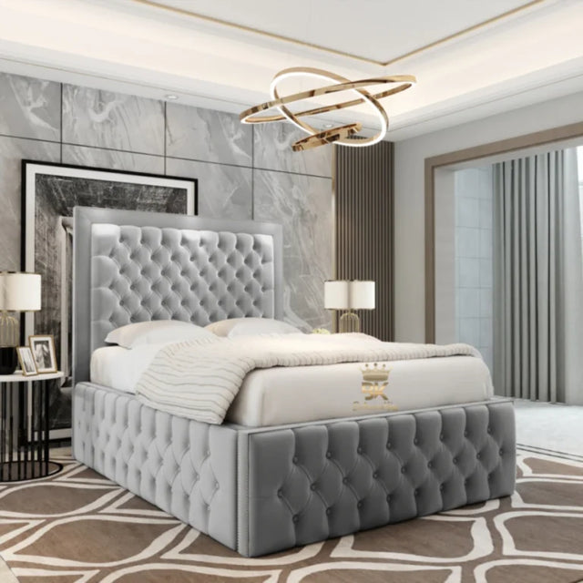 Juneau bed frame with ottoman lift storage in modern bedroom