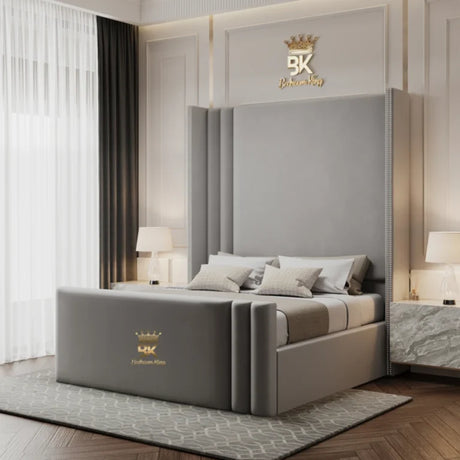 Kentucky upholstered wingback bed with hidden storage compartment