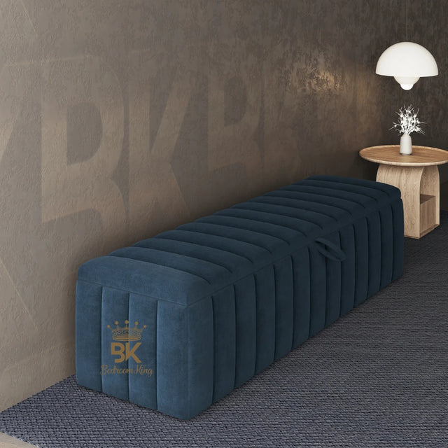 Kingston Storage Ottoman in blue plush velvet