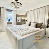 Royal Grand bed frame with high upholstered headboard in luxury bedroom