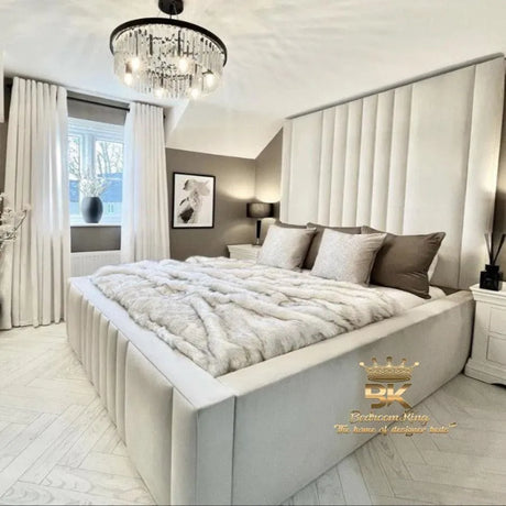 Royal Grand bed frame with high upholstered headboard in luxury bedroom