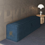 Manhattan Ottoman Blanket Storage Box - blue plush velvet