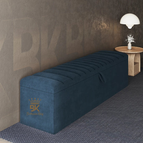 Manhattan Ottoman Blanket Storage Box - blue plush velvet