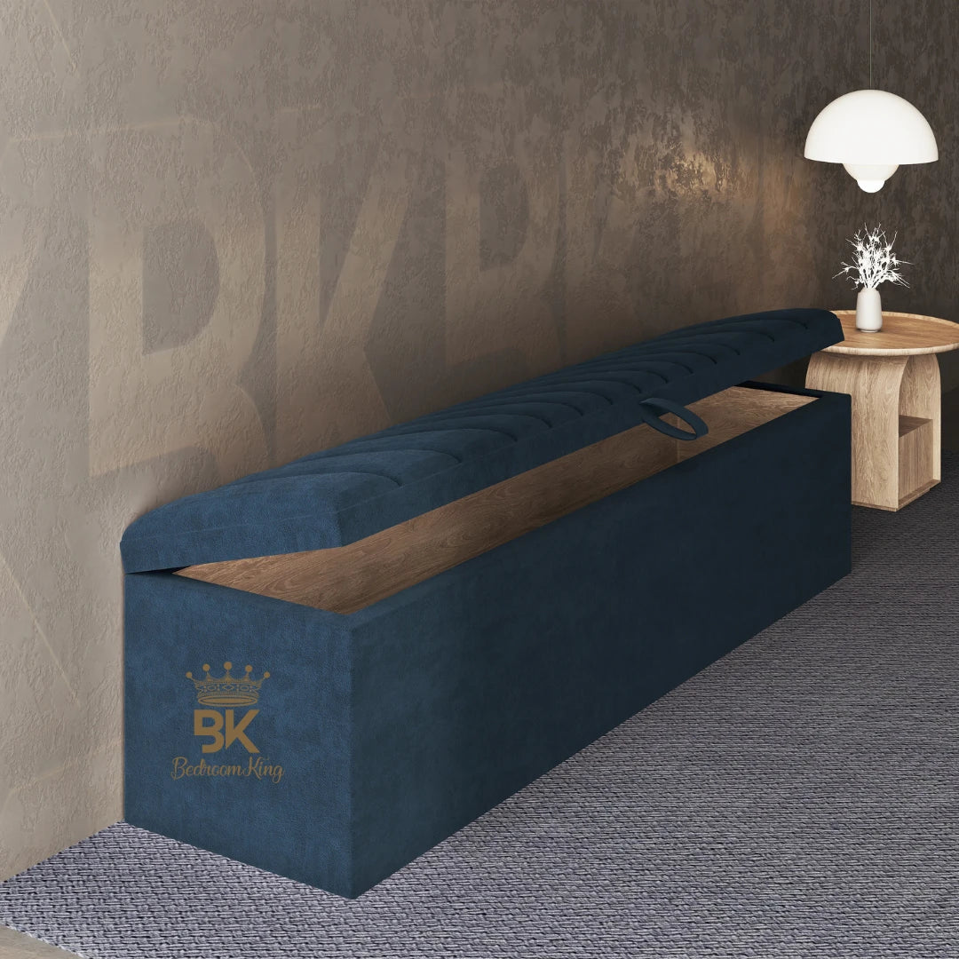 Manhattan Storage Ottoman in blue plush velvet 