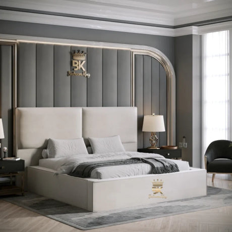 Minnesota luxury upholstered low bed frame with padded headboard