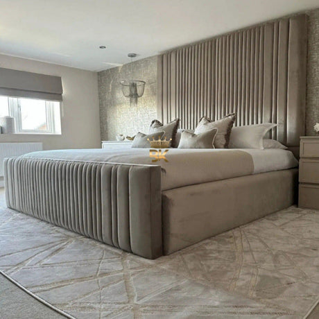 Tall headboard bed frame Ollie design with elegant panel detailing