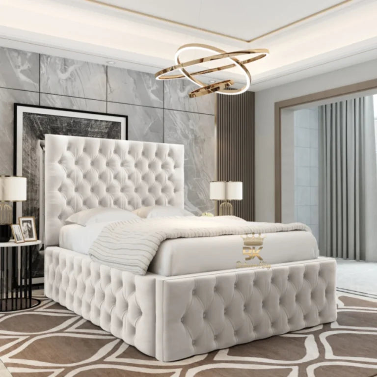 Pennsylvania California king bed frame with cushioned headboard