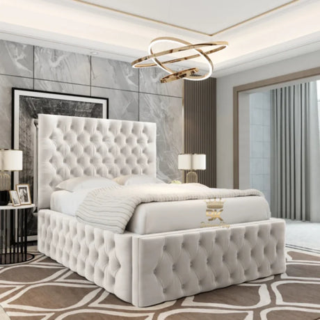 Pennsylvania California king bed frame with cushioned headboard