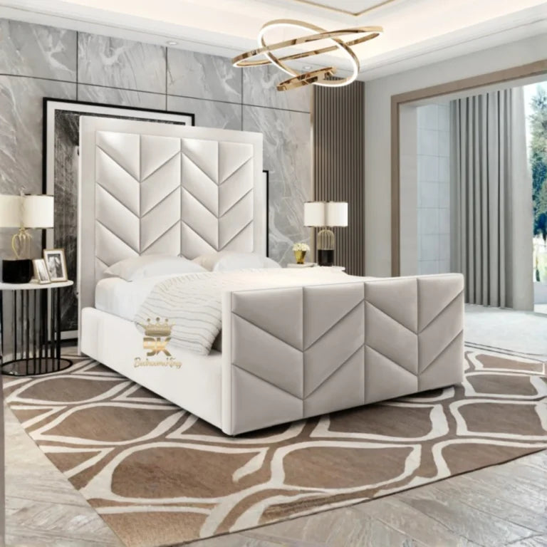 Washington upholstered bed frame with padded fabric headboard